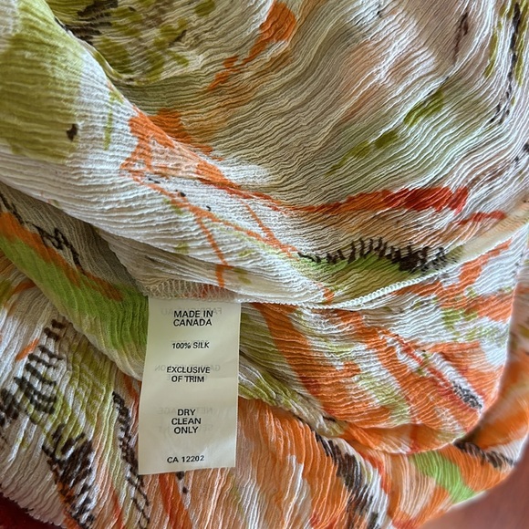 SHAN Green Cream & Orange 100% Silk Flare Sleeve Coverup Blouse Size US 12 - Picture 10 of 10